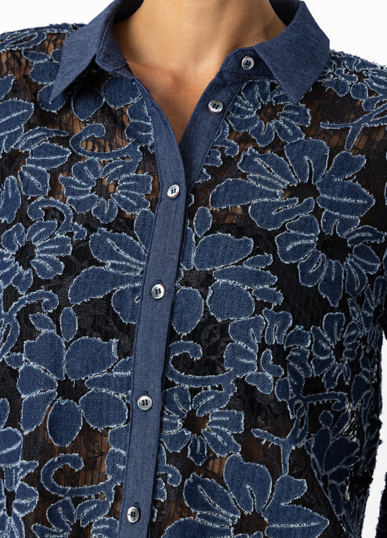 BLOEMSTRUCTUUR SHIRT - Blue denim flower - Afbeelding 3