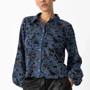 BLOEMSTRUCTUUR SHIRT - Blue denim flower