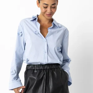 BLOUSE MET BLOEMEN - Bright blue