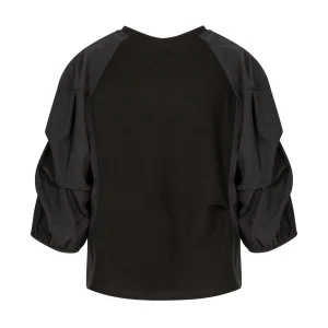 BLOUSE MET GEMENGDE PUFFY MOUWEN - Black