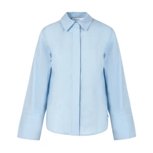 BLOUSE MET PLOOIEN - Pastel blue