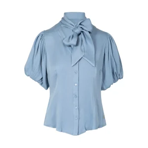 BLOUSE MET STRIKKRAAG - Bright blue