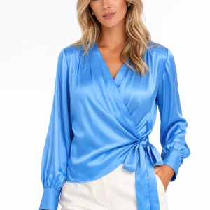 BLOUSE W. WRAP EFFECT - Sporty blue