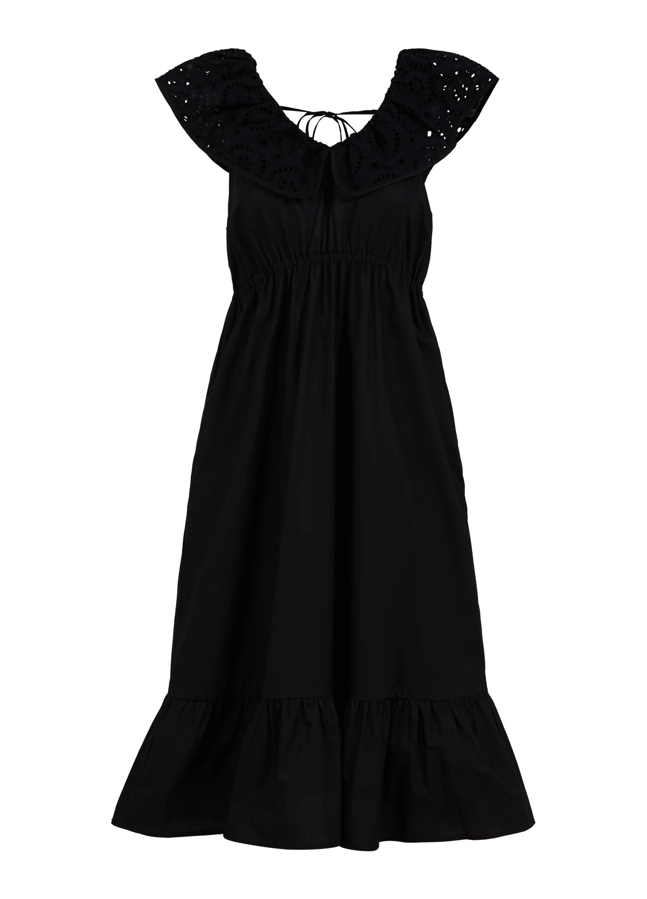 JURK MET BRODERIE ANGLAISE KRAAG - Black - Afbeelding 8