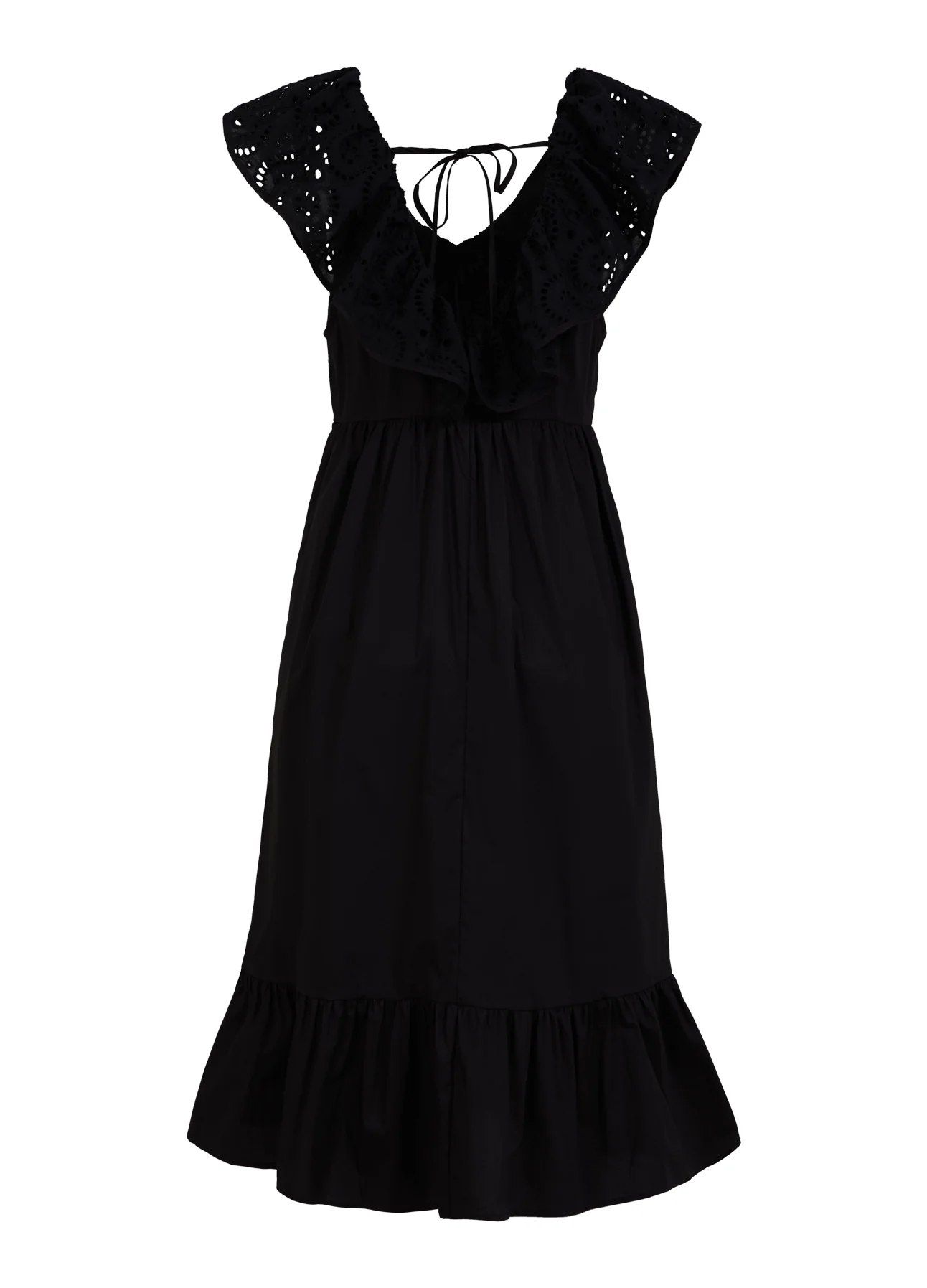 JURK MET BRODERIE ANGLAISE KRAAG - Black - Afbeelding 9