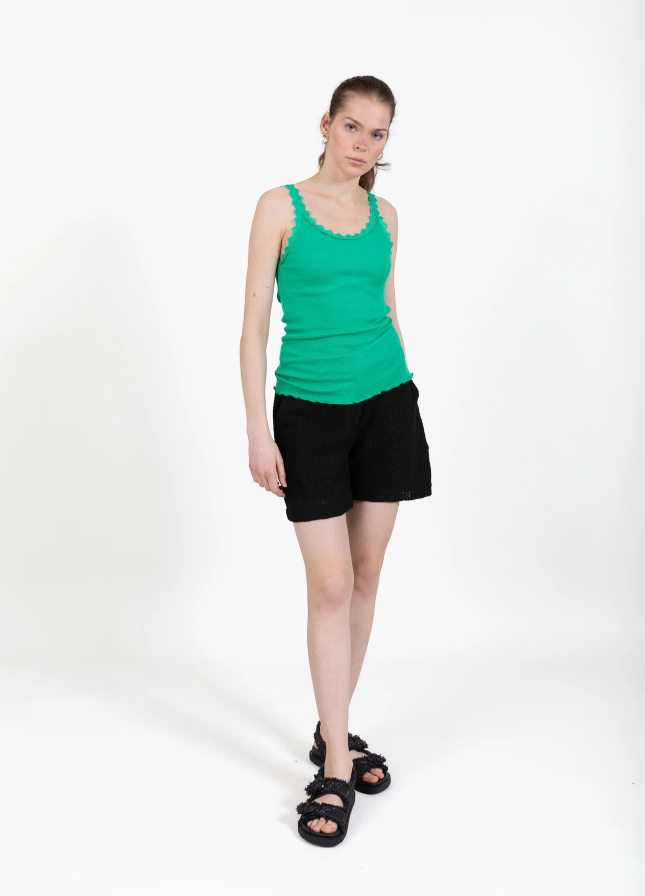 CC HEART ZIJDE TANKTOP MET KANT - Emerald green - Afbeelding 5