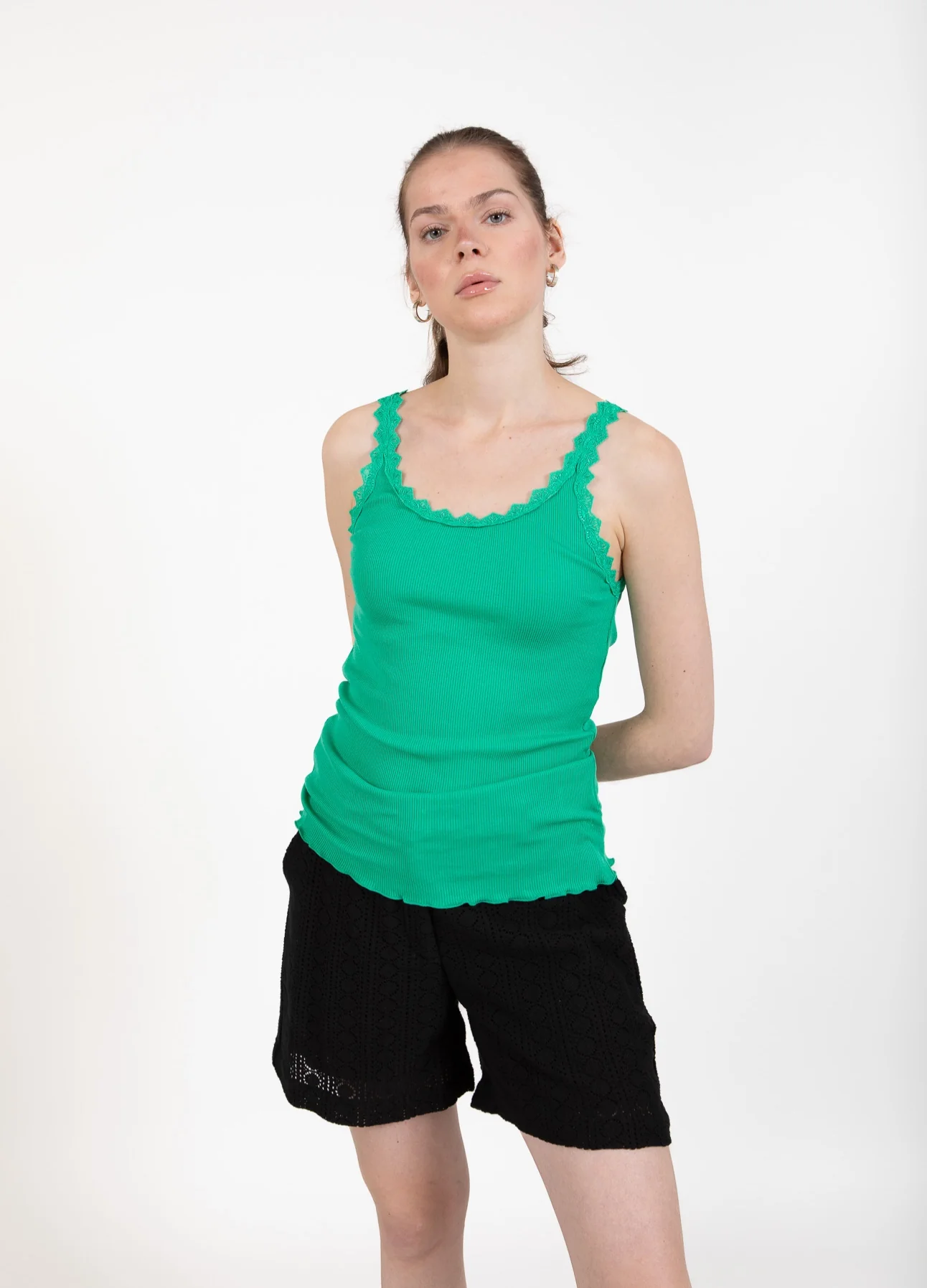 CC HEART ZIJDE TANKTOP MET KANT - Emerald green - Afbeelding 2