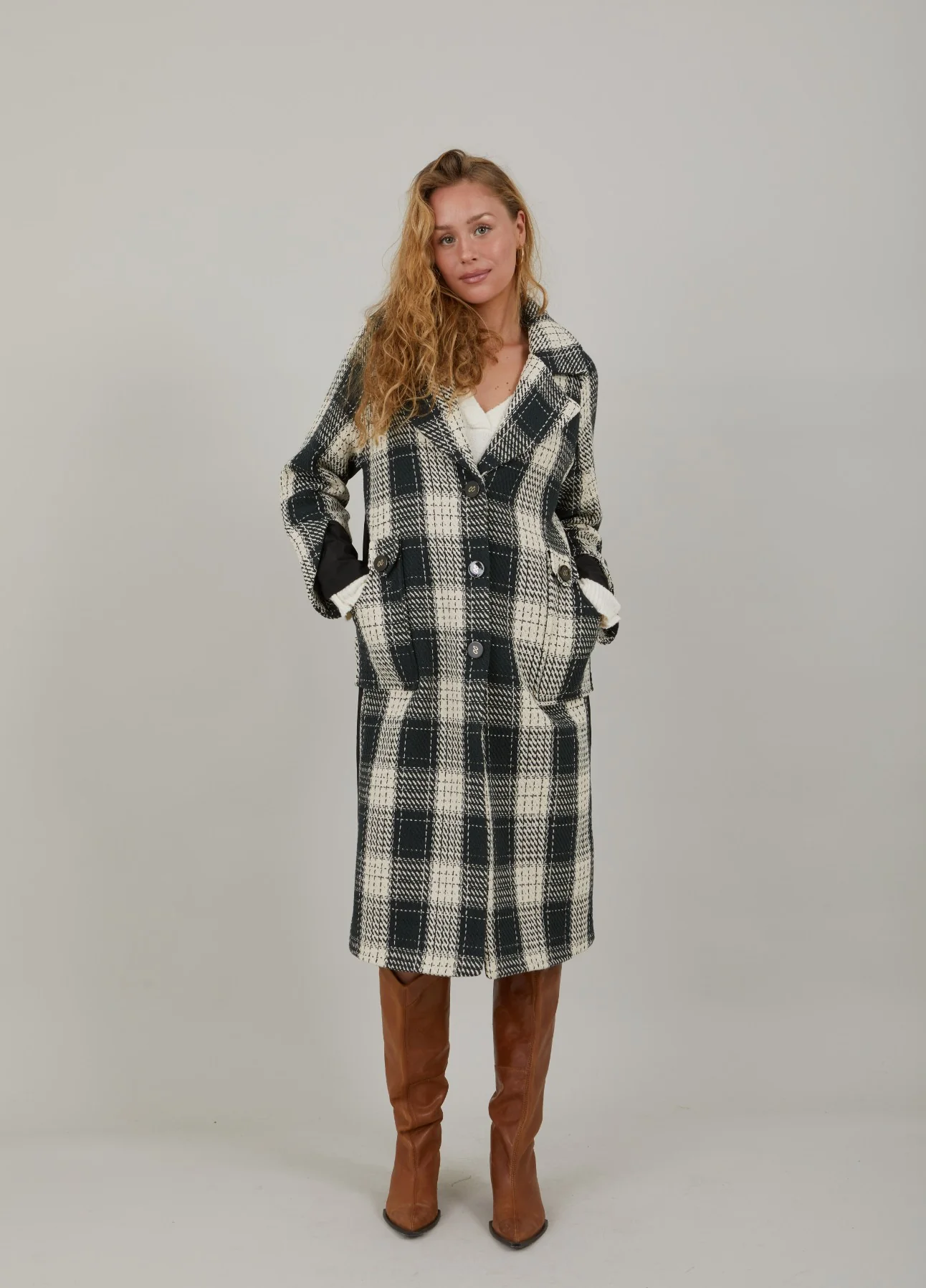 CHECK MIX COAT - Check mix