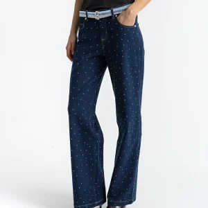 DENIM BROEK MET STUDS - PETRA FIT - Eclipse blue