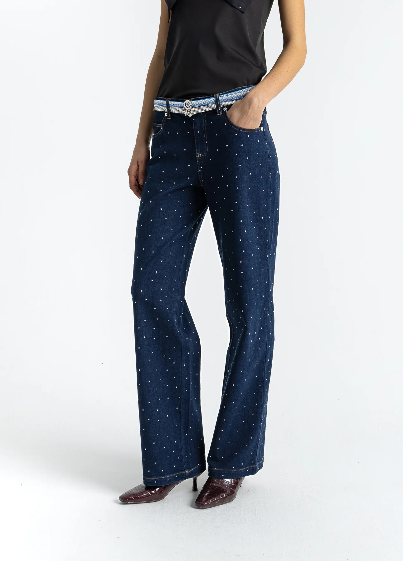 DENIM BROEK MET STUDS - PETRA FIT - Eclipse blue