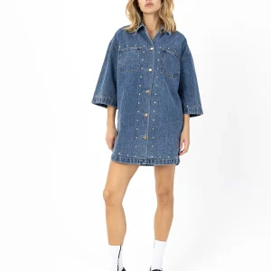 DENIM TUNIEK MET RINGEN - Light blue denim