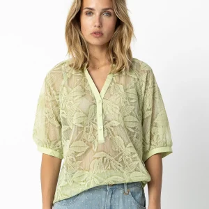 DOORZICHTIGE BLOUSE MET BLOEMEN - Lime