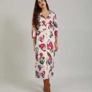 DRESS W. BUTTONS AND BUTTERFLY PRINT - Butterfly print