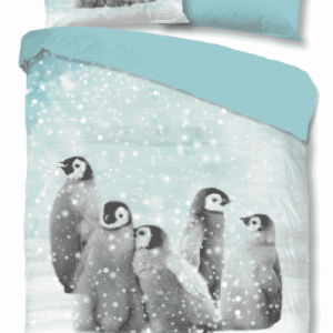 Dekbedovertrek Flanel Pinguins in Sneeuw met naam
