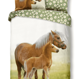 Dekbedovertrek Groen Paard met veulen met naam
