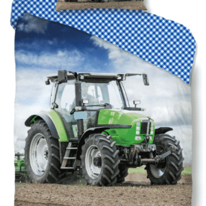 Dekbedovertrek Tractor Ruit Blauw met naam