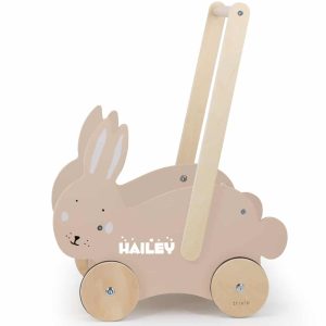 Houten duwkar – Mevrouw Konijn met naam