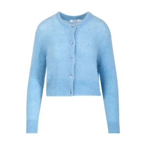 INGEKORTE GEBREIDE VEST IN ALPACA - Pastel blue