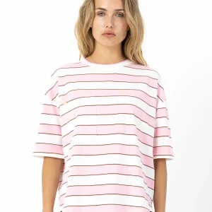 JERSEY RIB T-SHIRT - White / pink stripe