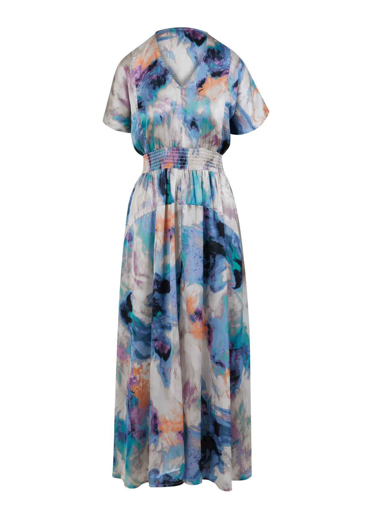 JURK MET GERIMPELDE TAILLE IN WAAIERPRINT - Swirl print - Afbeelding 7