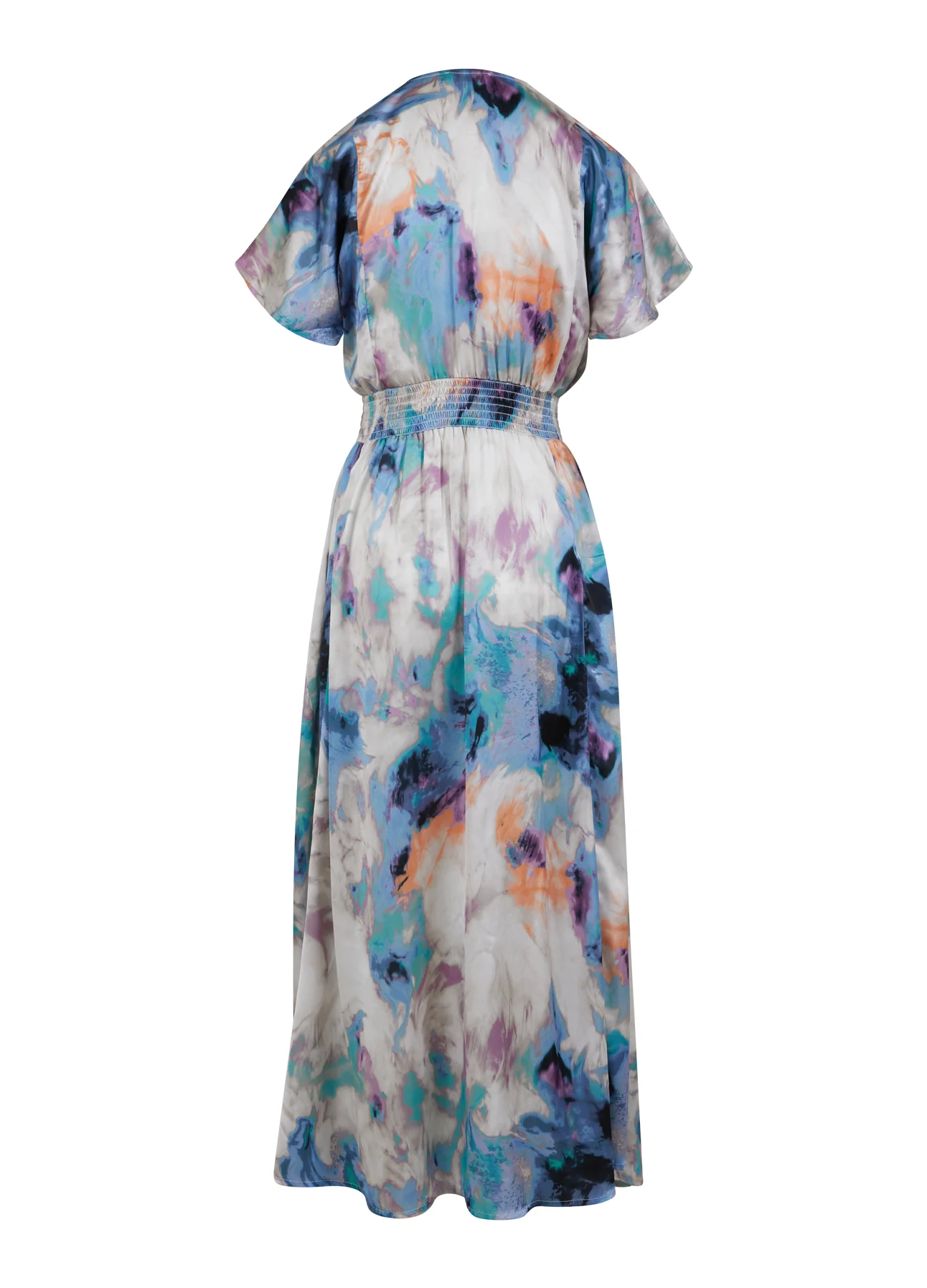 JURK MET GERIMPELDE TAILLE IN WAAIERPRINT - Swirl print - Afbeelding 8