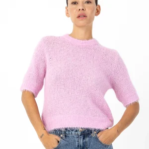 KORTE MOUW GEBREIDE TRUI IN ALPACA - Bon bon pink