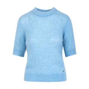 KORTE MOUW GEBREID IN ALPACA - Pastel blue
