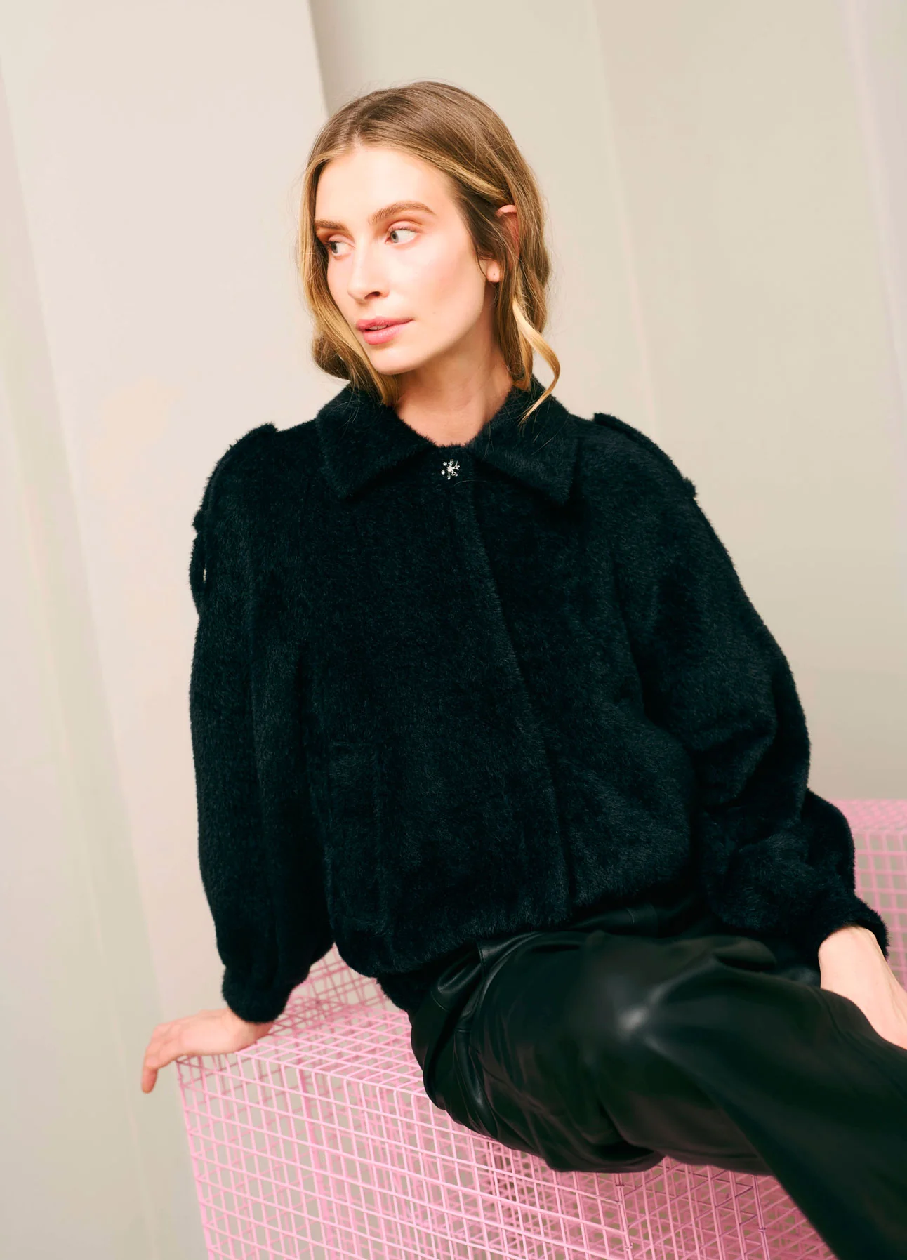 KORT WOLLEN JAS - Black - Afbeelding 9