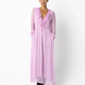 LANGE RUCHES JURK - Bon bon pink