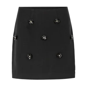 MINIROK MET BLOEMEN - Black