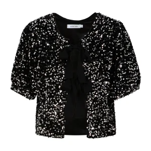 PAILLETTEN JAS MET STRIKKEN - Black/ silver