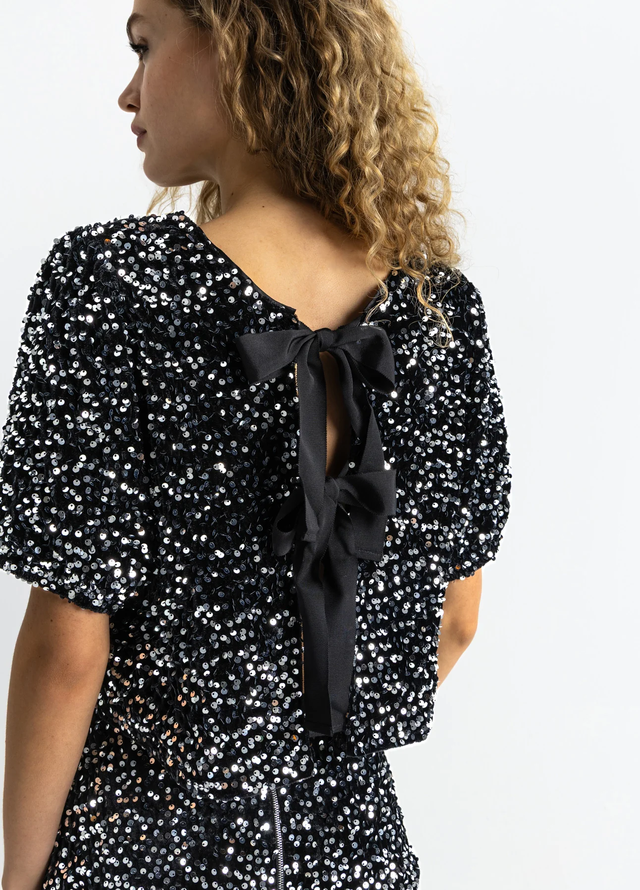 PAILLETTEN JAS MET STRIKKEN - Black/ silver - Afbeelding 9