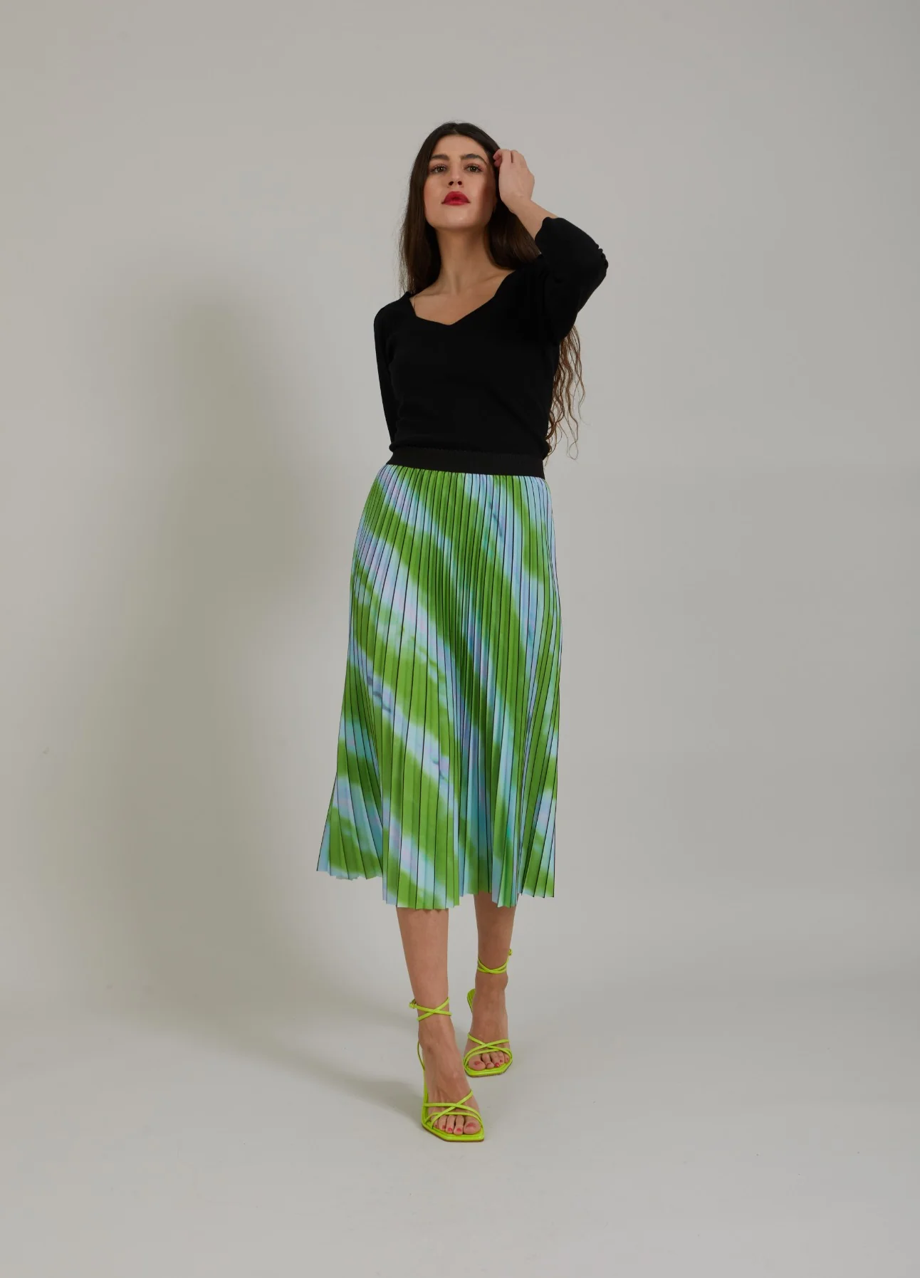 PLEATED SKIRT W. FADED STRIPE PRINT - Faded stripe print - Afbeelding 3