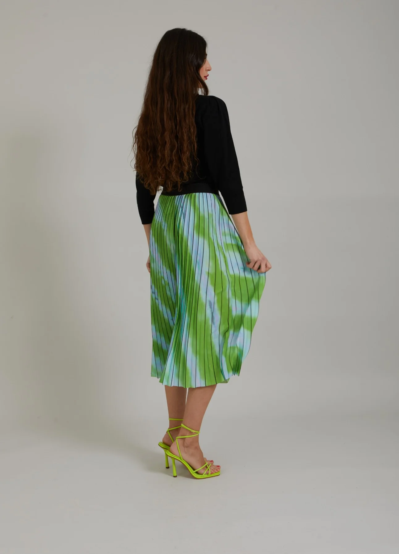 PLEATED SKIRT W. FADED STRIPE PRINT - Faded stripe print - Afbeelding 8