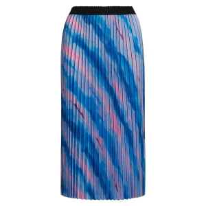 PLEATED SKIRT W. FADED STRIPE PRINT - Faded stripe print blue