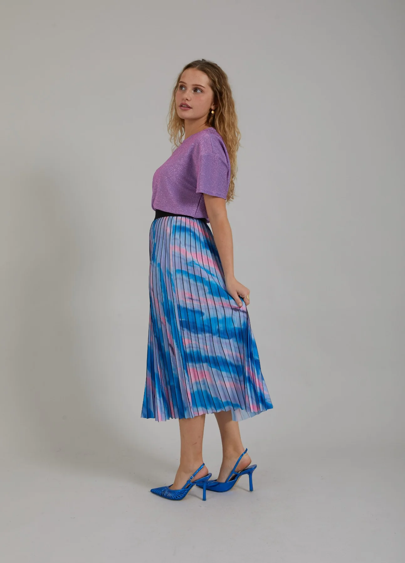 PLEATED SKIRT W. FADED STRIPE PRINT - Faded stripe print blue - Afbeelding 4