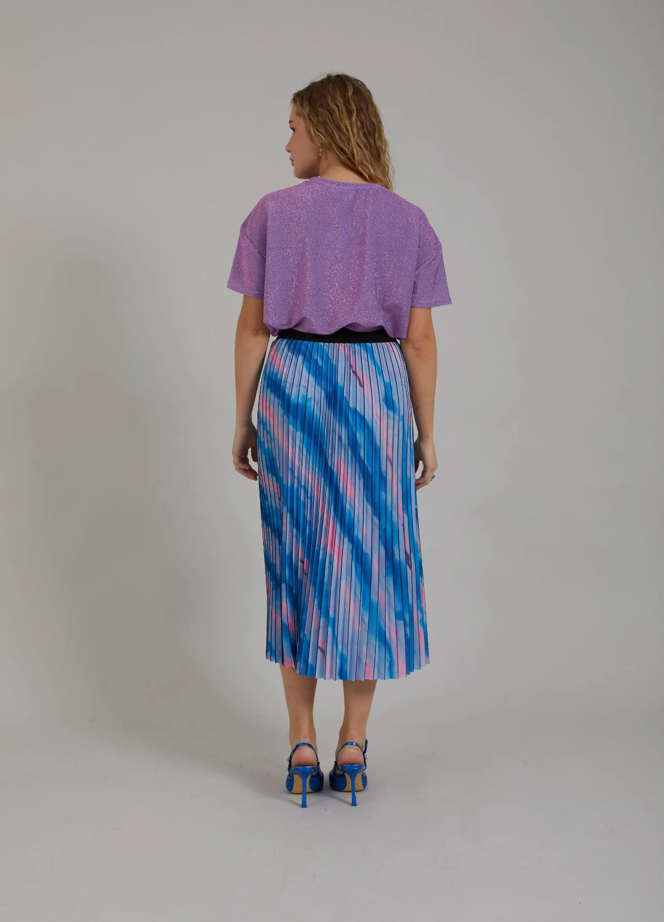 PLEATED SKIRT W. FADED STRIPE PRINT - Faded stripe print blue - Afbeelding 5