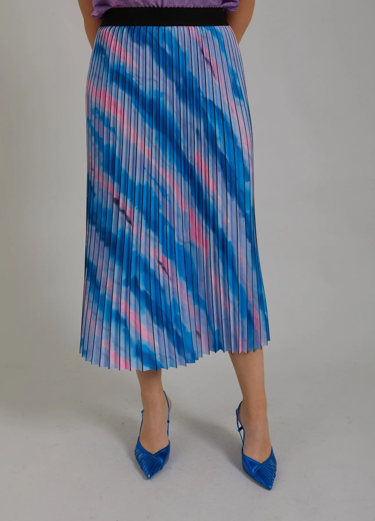 PLEATED SKIRT W. FADED STRIPE PRINT - Faded stripe print blue - Afbeelding 6