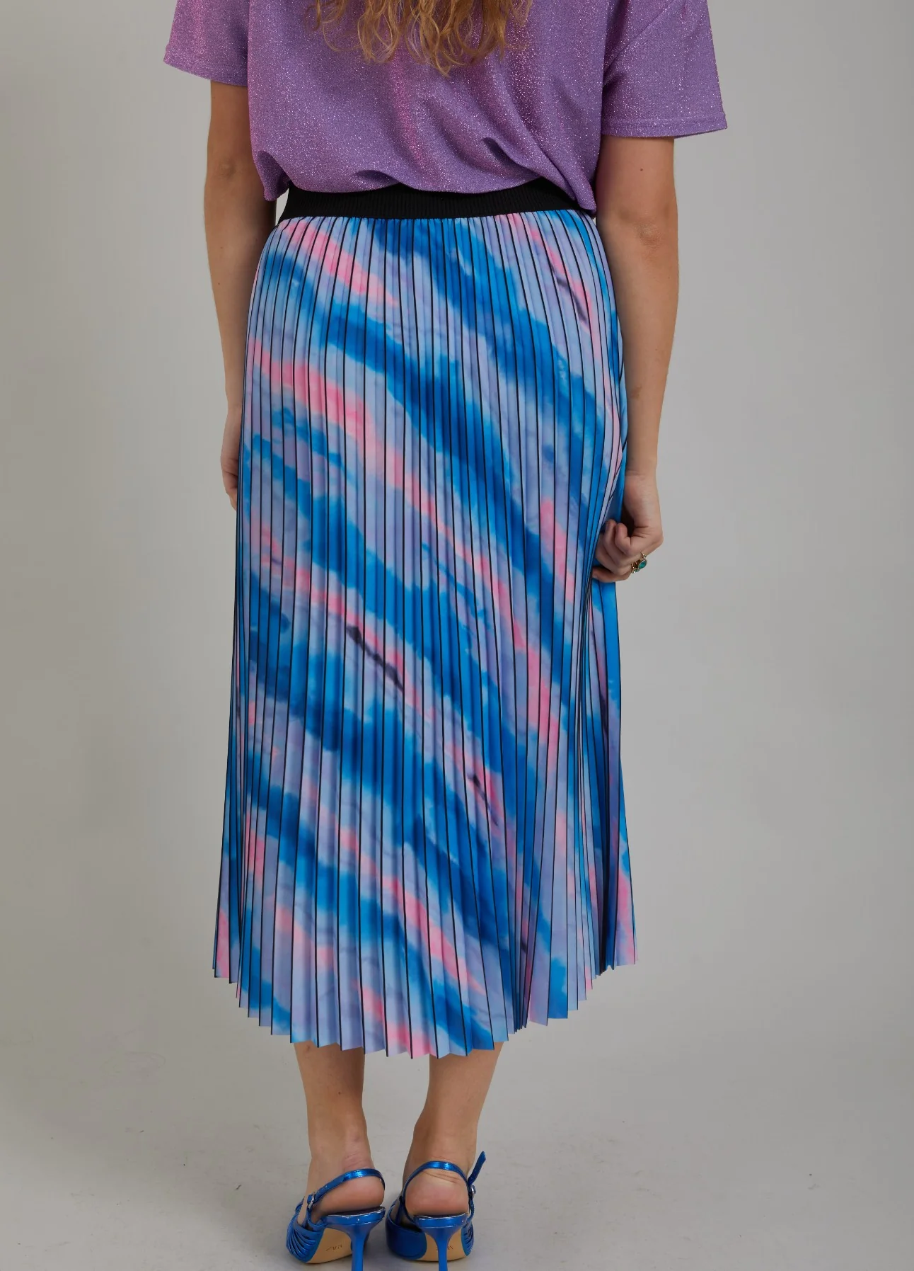 PLEATED SKIRT W. FADED STRIPE PRINT - Faded stripe print blue - Afbeelding 8