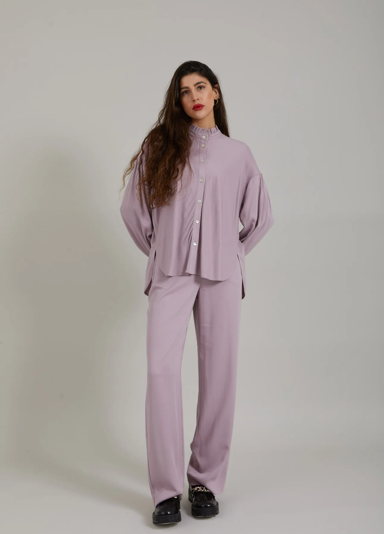 SHIRT IN ECOVERO LENZING VISCOSE - Dusty purple - Afbeelding 3