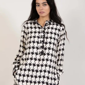 BLUZE IN HOUNDSTOOTH MIX PRINT - Houndstooth mix print