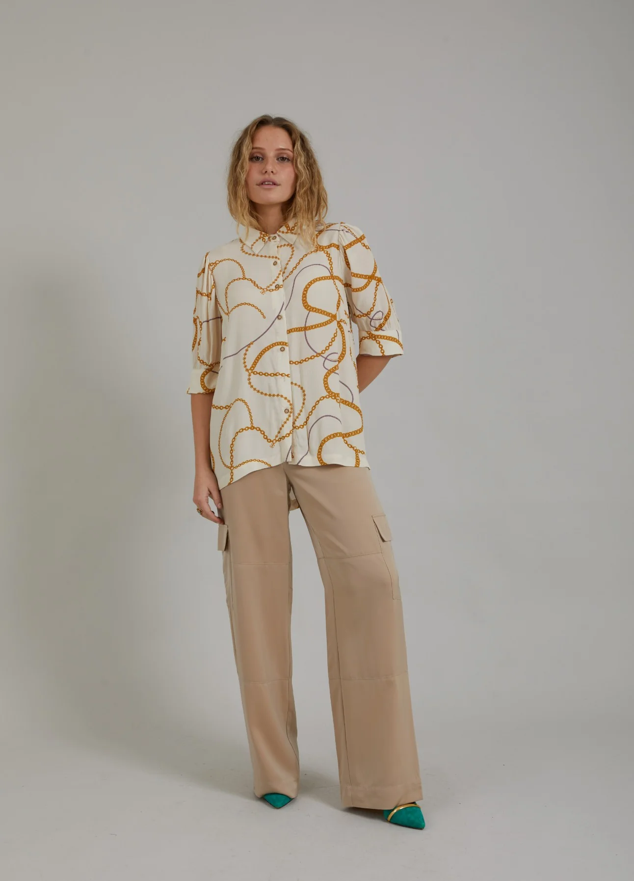 SHIRT W. CHAIN PRINT AND 3/4 LENGTH SLEEVES - Chain print - Afbeelding 3