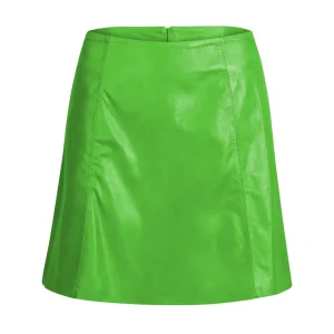 SHORT A-LINE LEATHER SKIRT - Flashy green