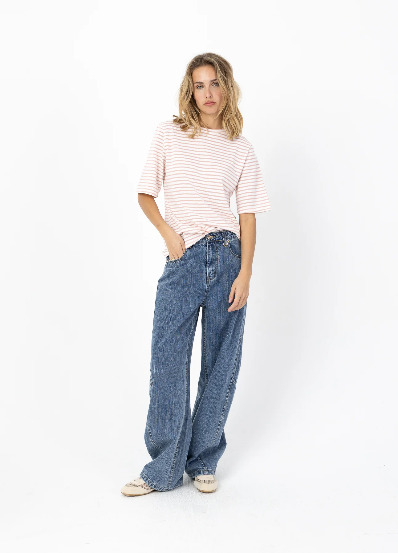 SILLA GESTREEPT LANGE MOUWEN T-SHIRT - MID SLEEVE - Light pink / white stripe - Afbeelding 3