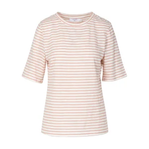 SILLA STREEP T-SHIRT - MIDDELENMOUW - Light pink / white stripe