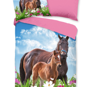 Dekbed Paarden rose bloem met naam