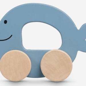Houten speelgoed auto Walvis Blauw met naam Gegraveerd