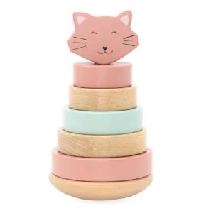 Houten stapeltoren Mevrouw Kat Trixie met naam (gegraveerd)