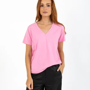 T-SHIRT MET V-HALS - HALFLANGE MOUWEN - Bubble pink