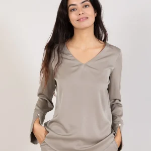 TOP MET LANGE MOUWEN EN MANCHETTEN - Grey